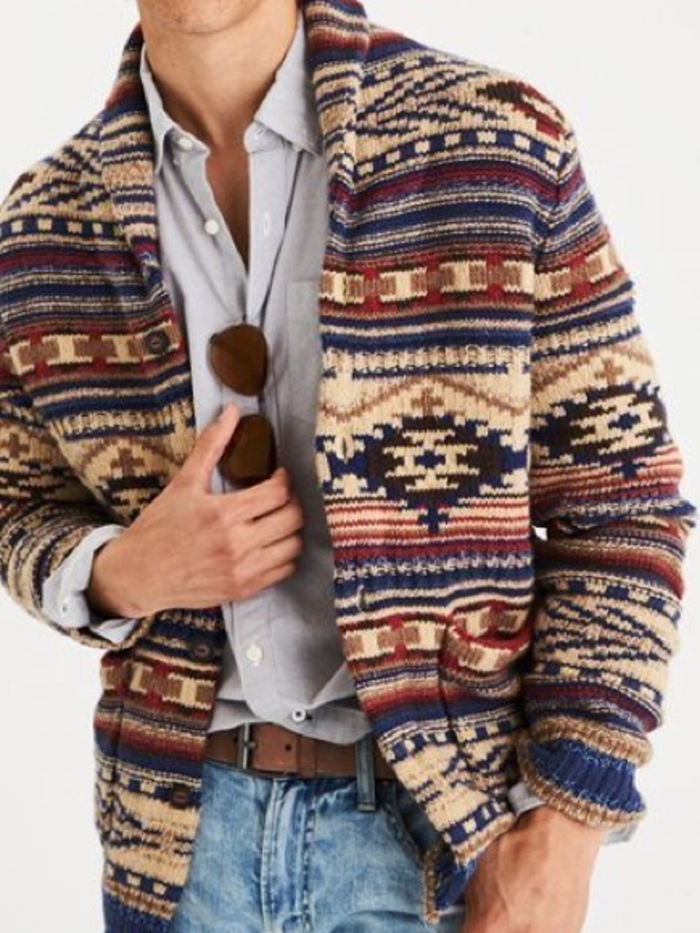 American Eagle Southwestern Aztec Shawl Cardigan Sweater Chunky Navajo XXL